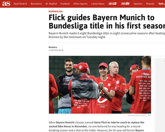 Báo chí thế giới thán phục kỳ tích 8 ngôi vô địch của Bayern Munich  - Ảnh 4.