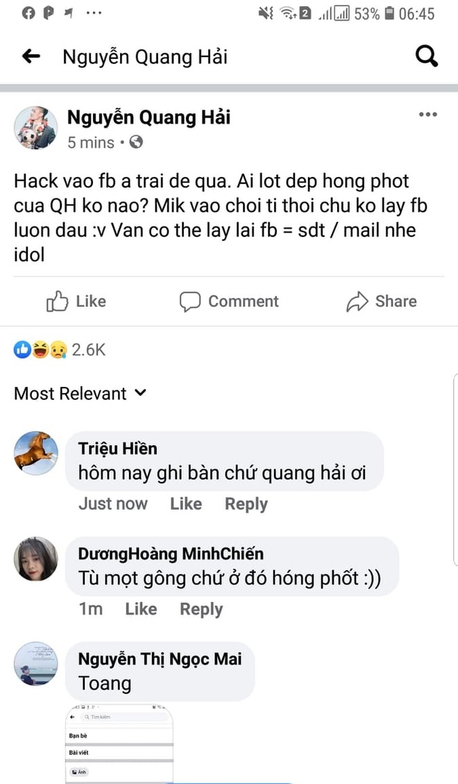 Quang Hải bị hack facebook, lộ nhiều tin nhắn có nội dung nhạy cảm - Ảnh 1.