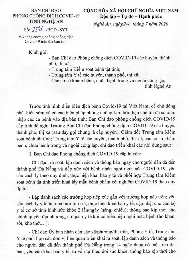 Nghệ An yêu cầu những người đã đến Đà Nẵng trong 14 ngày qua khai báo y tế - Ảnh 1.