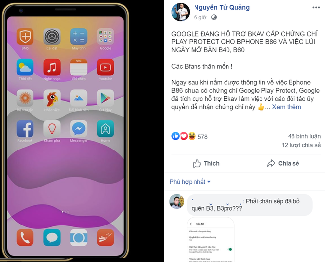 Thông tin mới về chứng chỉ quan trọng của Google cấp cho Bphone B86 - Ảnh 1.