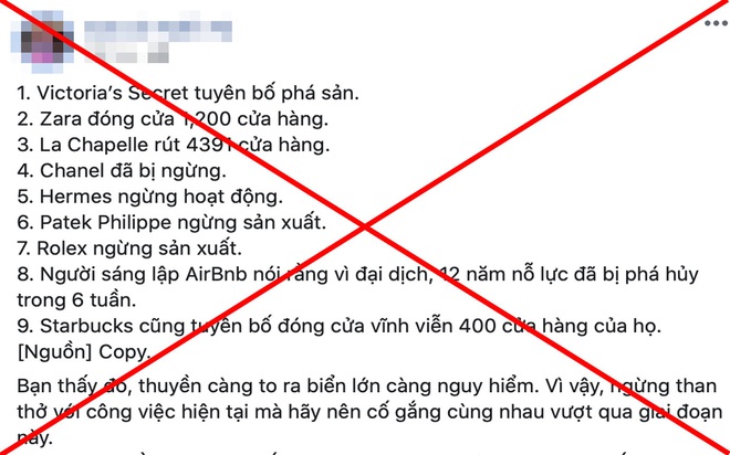 Sự thật về bài post Các thương hiệu lớn bị đại dịch phá sập: Covid-19 kinh khủng thật, nhưng không phải thông tin nào cũng chính xác - Ảnh 1.