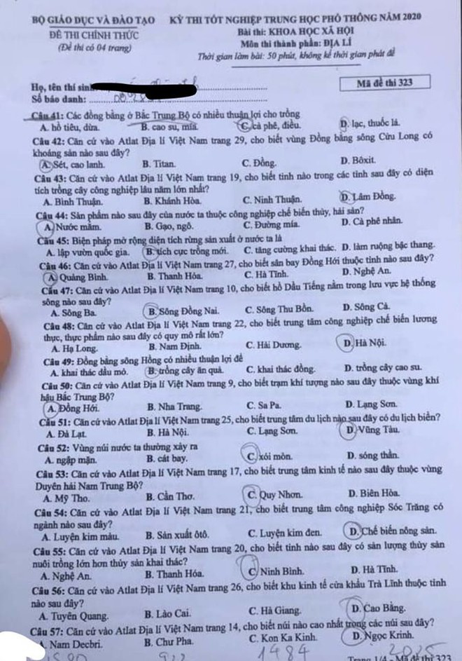 [CẬP NHẬT] Đáp án tất cả các mã đề môn Địa lý kỳ thi tốt nghiệp THPT Quốc gia năm 2020 - Ảnh 2.