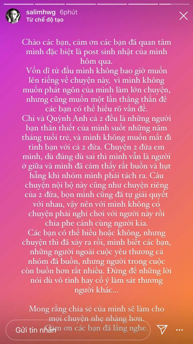 Salim lần đầu lên tiếng về drama Chi Pu - Quỳnh Anh Shyn, phân trần lời đồn chia phe để chơi - Ảnh 1.