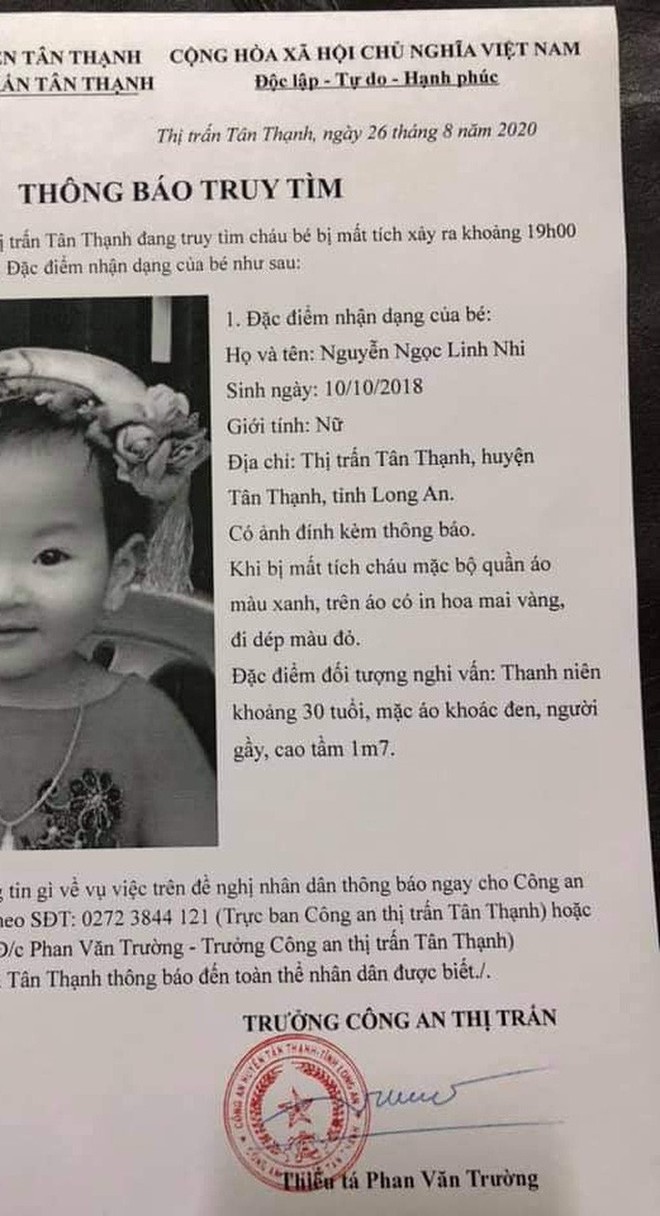 Sự thật vụ bé gái 2 tuổi ở Long An bị mất tích lan truyền trên mạng xã hội - Ảnh 1.