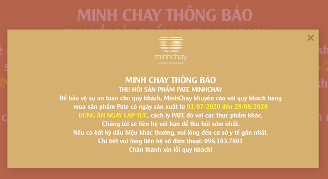 Minh Chay thông báo thu hồi sản phẩm pate có độc tố cực mạnh - Ảnh 1.