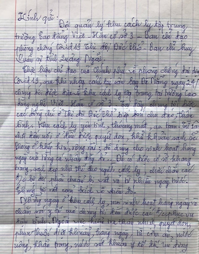 Lay động lá thư cảm ơn của 97 công dân về từ vùng dịch trong khu cách ly - Ảnh 2.