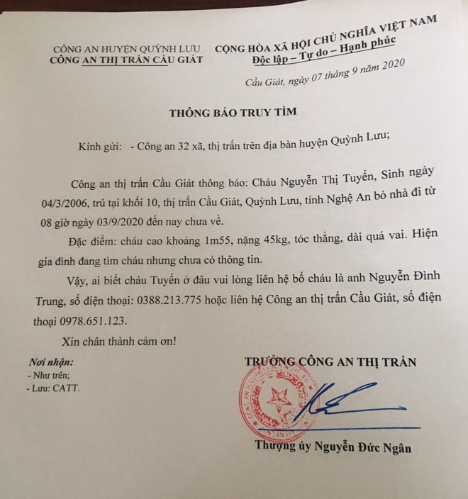 Trước ngày khai giảng, nữ sinh lớp 9 bất ngờ mất tích bí ẩn - Ảnh 1.