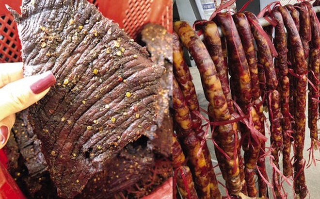 Lạp xưởng và thịt lợn sấy Tây Bắc được chị Hường bán với giá từ 350.000 đồng/kg. Ảnh: NVCC