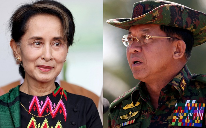 Bà Aung San Suu Kyi (trái) và Tổng tư lệnh Min Aung Hliang. Ảnh: Reuters