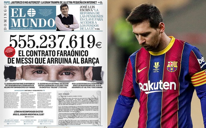 Lionel Messi nhiều khả năng sẽ chia tay Barca sau khi nhận hơn 500 triệu Euro trong 4 năm qua. (Ảnh: Daily Mail).