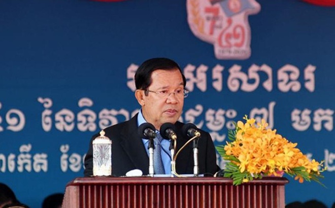 Thủ tướng Hun Sen nhấn mạnh vai trò và sự giúp đỡ của quân tình nguyện Việt Nam trên mặt trận tiêu diệt Khmer Đỏ. Ảnh: pressocm.