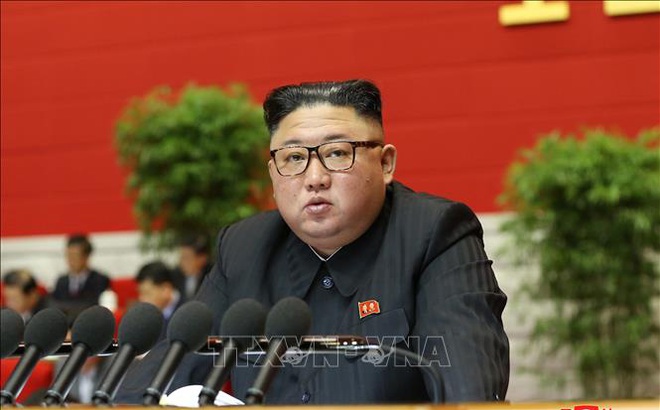 Nhà lãnh đạo Kim Jong-un phát biểu tại Đại hội lần thứ VIII Đảng Lao động Triều Tiên ở Bình Nhưỡng ngày 6/1/2021. Ảnh: Yonhap/TTXVN