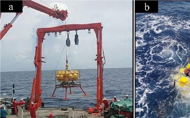 Thiết bị cảm biến được triển khai ở Biển Đông để thu thập dữ liệu sóng ngầm. (Ảnh: Earth Science Frontiers)