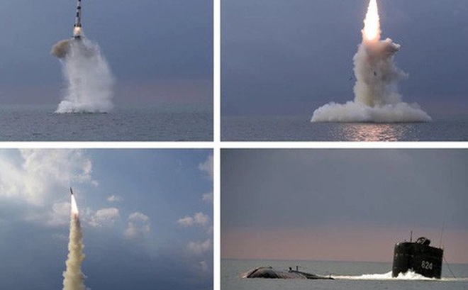 Hình ảnh vụ thử tên lửa đạn đạo phóng từ tàu ngầm mới hôm 19-10. Ảnh: KCNA