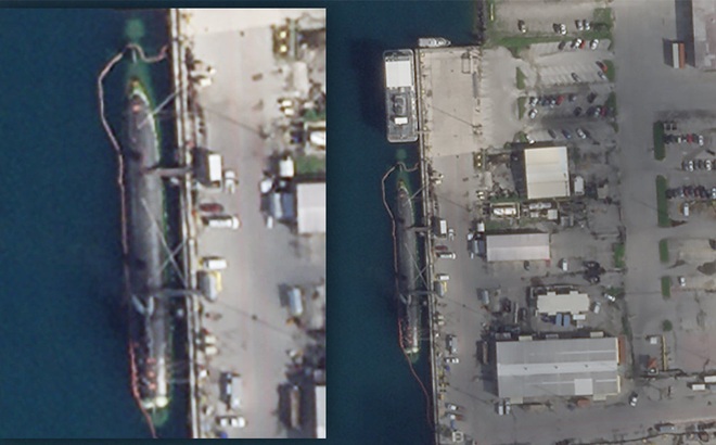 Ảnh vệ tinh chụp tàu ngầm USS Connecticut tại Guam. Ảnh: The War Zone