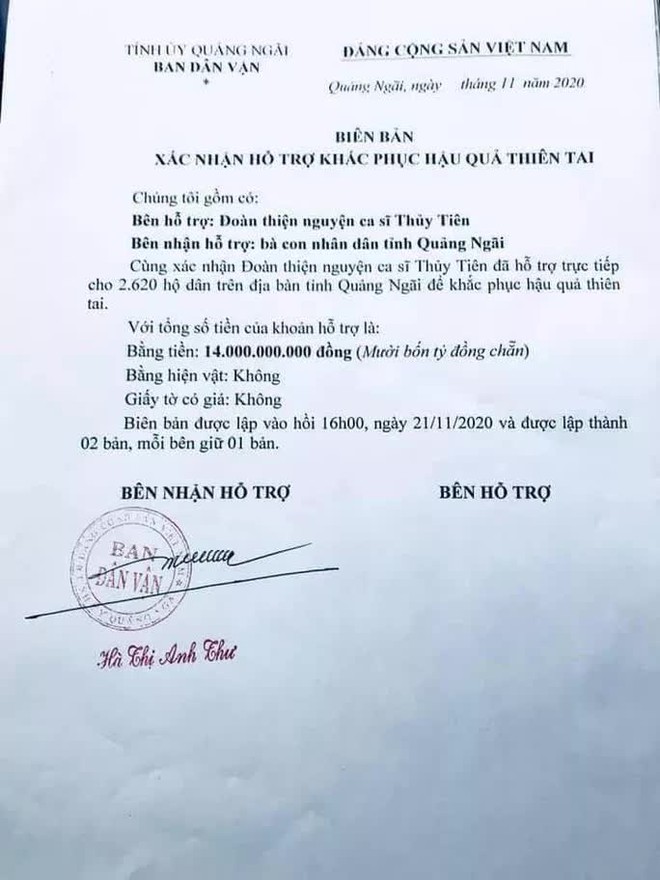 Đại diện tỉnh Quảng Ngãi nói cụ thể về số tiền 14 tỉ đoàn ca sĩ Thủy Tiên ủng hộ người dân vùng lũ - Ảnh 2.