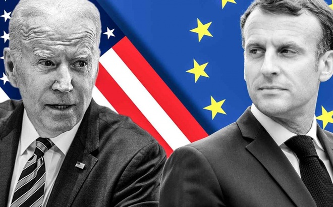 Tổng thống Mỹ Joe Biden và Tổng thống Pháp Emmanuel Macron. Ảnh: Nikkei