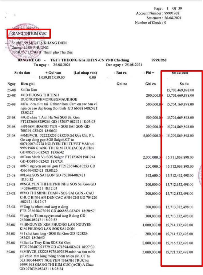 Giang Kim Cúc sao kê có số dư gần 20 tỷ nhưng vẫn than hết tiền: Pháp luật sẽ là minh chứng đối với Cúc - Ảnh 1.