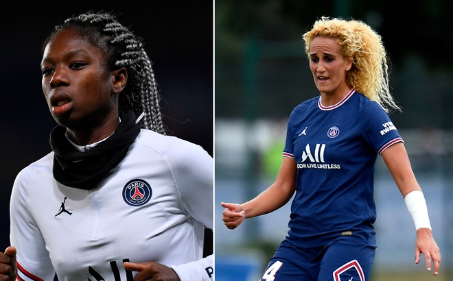 Aminata Diallo (áo trắng) và Kheira Hamraoui (áo xanh)