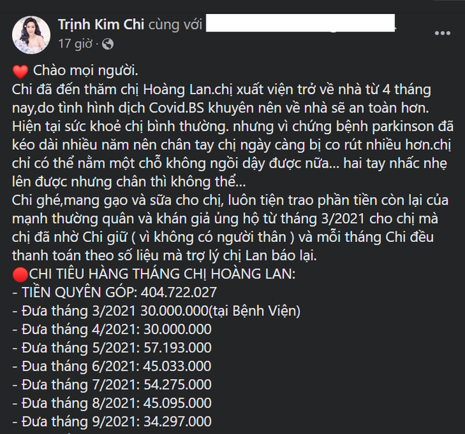 Trịnh Kim Chi: Tiền quyên góp cho nghệ sĩ Hoàng Lan sắp hết, sẽ phải chuyển chỗ ở - Ảnh 3.