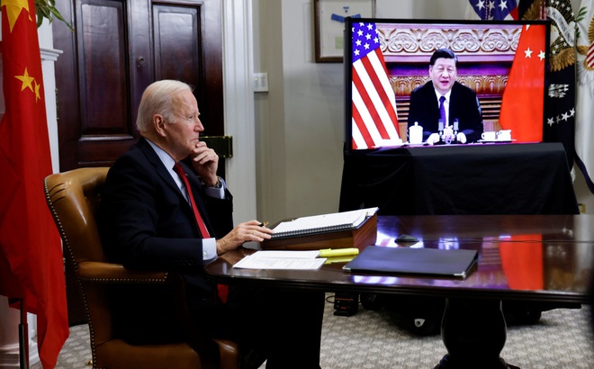 Cuộc gặp Thượng đỉnh trực tuyến Mỹ - Trung. Ảnh: Reuters