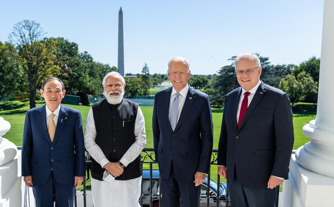 Tổng thống Mỹ Biden tiếp lãnh đạo các nước Bộ Tứ trong cuộc họp thượng đỉnh trực tiếp đầu tiên tại Nhà Trắng ngày 24/9/2021. Ảnh: AFP