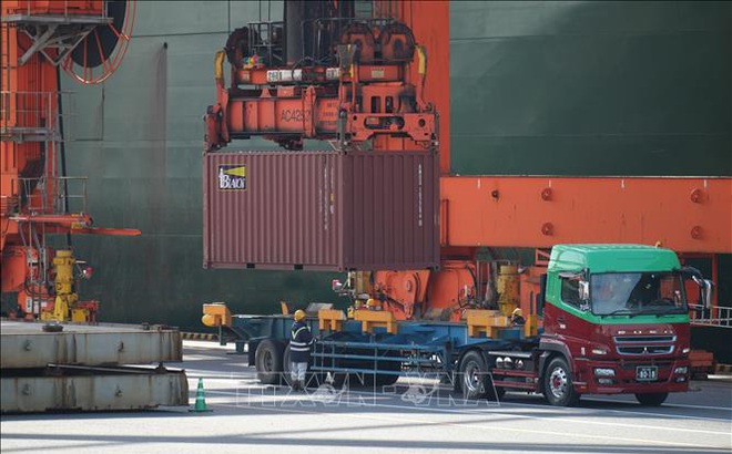 Bốc dỡ container hàng hóa tại cảng ở Tokyo, Nhật Bản. Ảnh minh họa: AFP/TTXVN