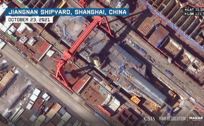 Hình ảnh về tàu sân bay lớp 003 của Trung Quốc do CSIS công bố. Ảnh: CNN