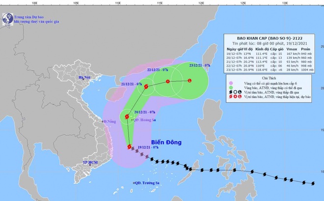 Đường đi và vị trí của bão số 9