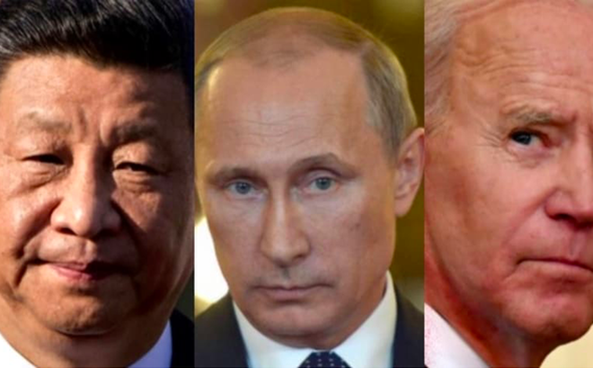 (Từ trái sang phải) Chủ tịch Trung Quốc Tập Cận Bình, Tổng thống Nga Vladimir Putin, Tổng thống Mỹ Joe Biden. (Ảnh: AP)