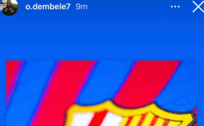 Dembele đăng tải logo của Barca trên Instagram