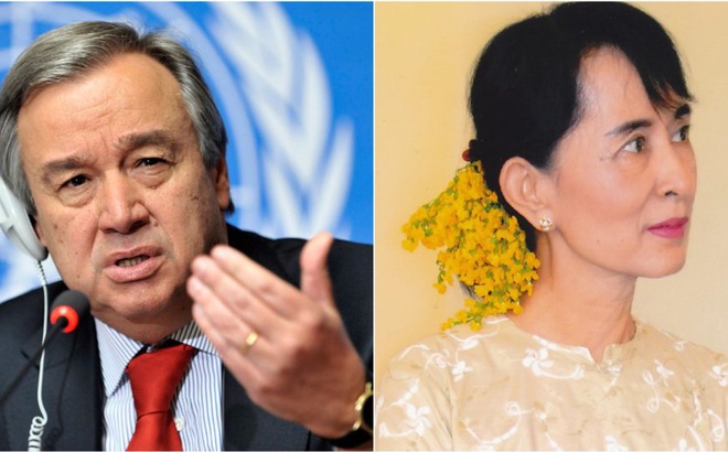 Tổng Thư ký LHQ António Guterres (trái) và Cố vấn nhà nước Aung San Suu Kyi. Ảnh: UN Photos