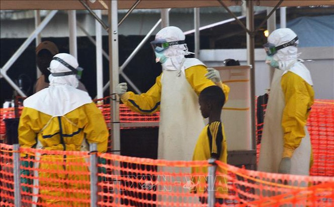 Nhân viên y tế hướng dẫn bệnh nhân nhiễm virus Ebola tại trung tâm điều trị ở Conakry, Guinea, ngày 21/8/2015. Ảnh tư liệu: AFP/TTXVN