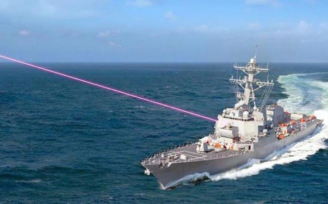 Sơ đồ mô phỏng tàu Mỹ sử dụng hệ thống Helios bắn hạ máy bay không người lái (Ảnh: globalsecurity).