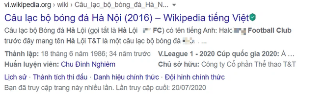 Fan Hà Nội FC kêu trời vì loạt thông tin pha ke thiếu văn hóa về đội bóng con cưng trên Wikipedia - Ảnh 1.