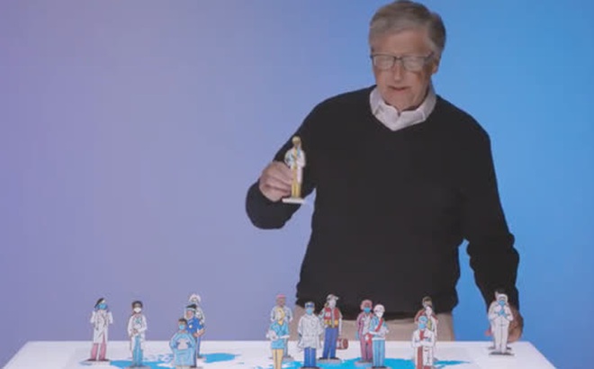 Tỉ phú Bill Gates trong đoạn video trình bày ý tưởng về hệ thống cảnh báo dịch bệnh toàn cầu mới. Ảnh: Twitter
