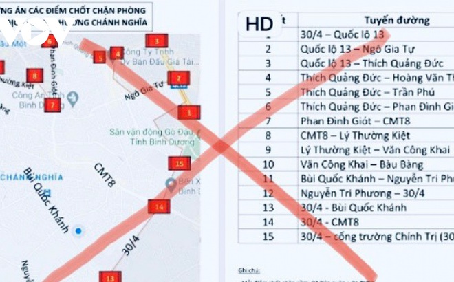 Bản đồ lập chốt chặn ở phường Chánh Nghĩa được người dân chia sẻ là giả.
