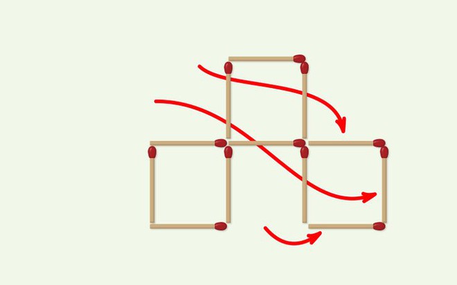 Thách thức trí não 30 giây: Đố bạn di chuyển 3 que diêm để xếp thành 3 hình vuông - Ảnh 2.