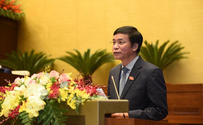 Chánh Văn phòng Hội đồng Bầu cử quốc gia Nguyễn Hạnh Phúc trình bày báo cáo trước Quốc hội - Ảnh: VGP/Nhật Bắc