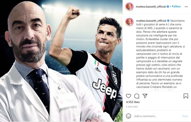 Ronaldo được đề nghị ti&ecirc;m vaccine COVID-19 để l&agrave;m gương cho người d&acirc;n - Ảnh 1.