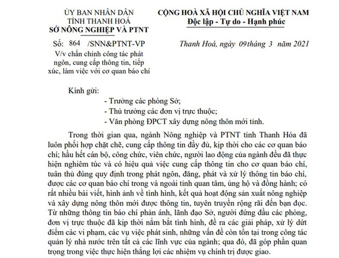 Sau phát ngôn sốc của Chi cục trưởng, Giám đốc Sở NN-PTNT ra văn bản chấn chỉnh - Ảnh 1.