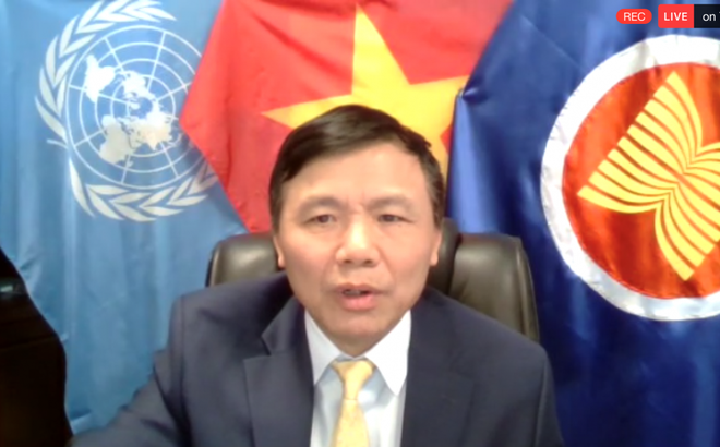 Đại sứ Đặng Đình Quý tham dự cuộc họp của HĐBA LHQ về tình hình tại Myanmar. (Ảnh chụp màn hình)