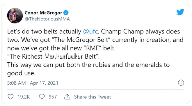 Conor McGregor yêu cầu UFC làm chiếc đai riêng để khoe độ giàu có - Ảnh 1.