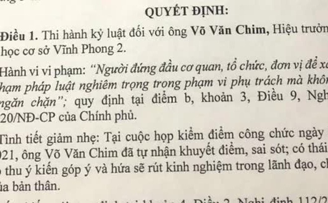 Một phần nội dung quyết định kỷ luật ông Chim