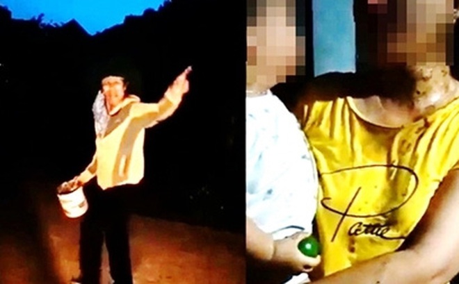 Sau khi tạt chất bẩn lên người con nợ, bà Nguyễn Thị Chút ra ngoài đường lộ lớn tiếng chửi mắng, đe dọa (ảnh cắt từ video clip).