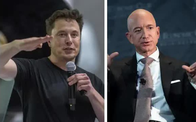 Elon Musk (trái) và Jeff Bezos.