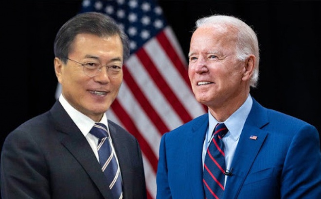 Tổng thống Hàn Quốc Moon Jae-in và Tổng thống Mỹ Joe Biden. Ảnh: KT