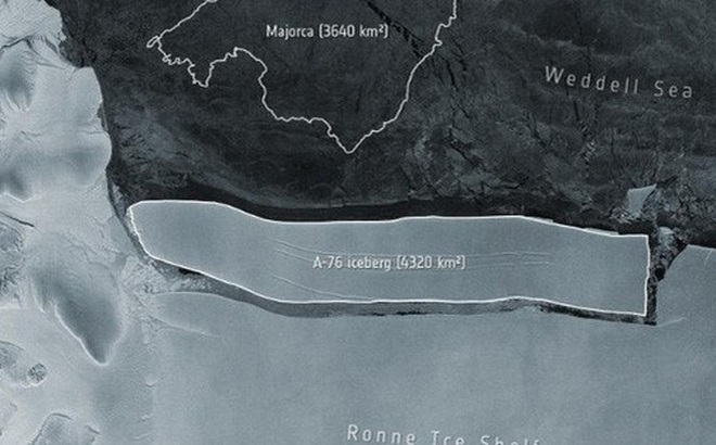 Tảng băng trôi lớn nhất thế giới A76 tách khỏi Nam Cực. Ảnh: ESA