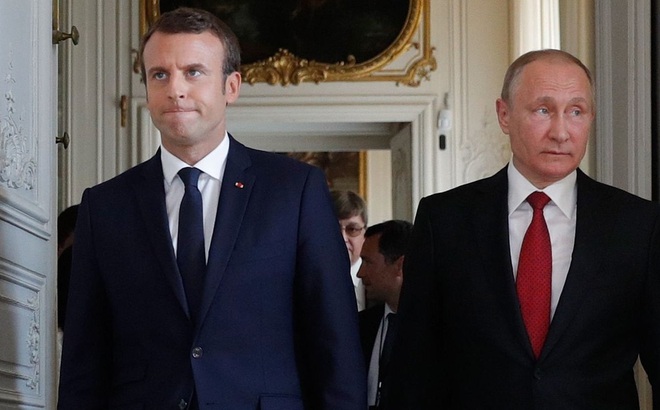Tổng thống Pháp Macron và Tổng thống Nga Putin. Ảnh: FT.