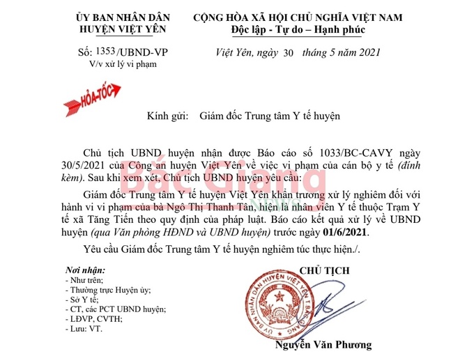 Chủ tịch huyện chỉ đạo nóng vụ cán bộ y tế vòi tiền người nhà bệnh nhân Covid-19 - Ảnh 1.